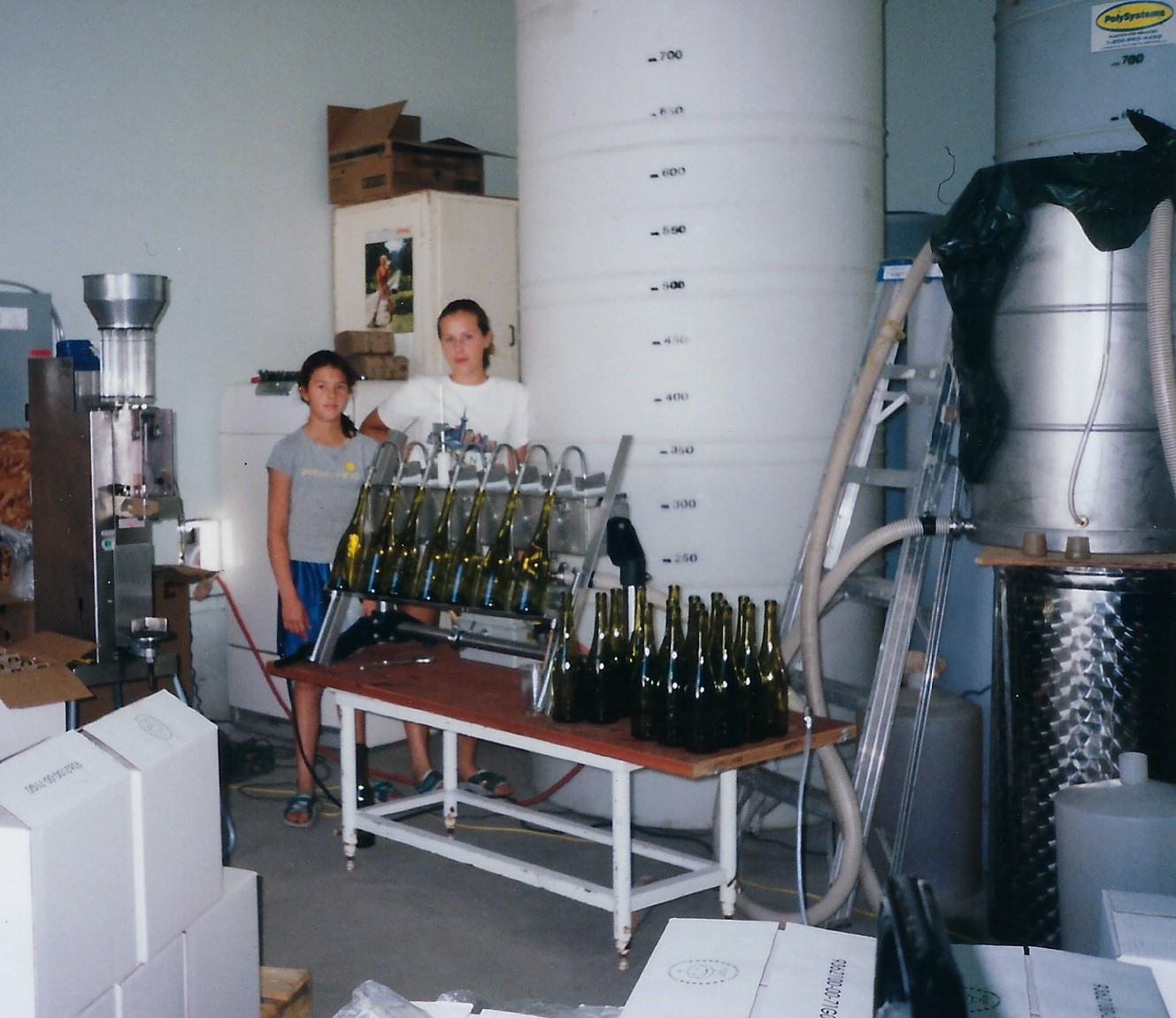 Elise and Jessica Martin bottling LA FRENZ wine.